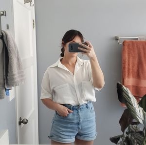 White cropped button up shirt